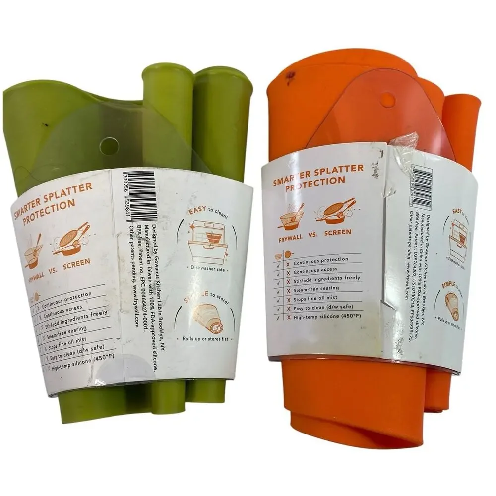 Frywall Silicone Splatter Guard Lot of 2 Green 8” Orange 10” Aesthetic Kitchen